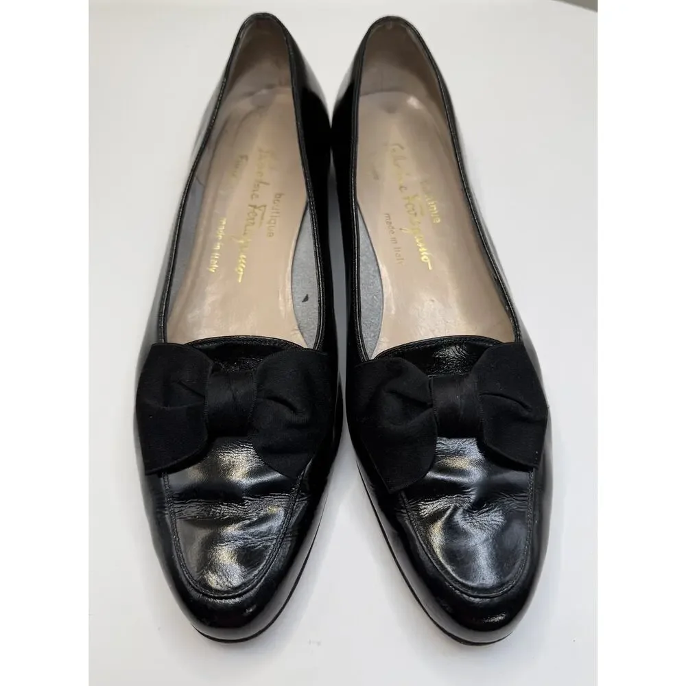 Salvatore Ferragamo Black Patent Leather Flats Sz 10